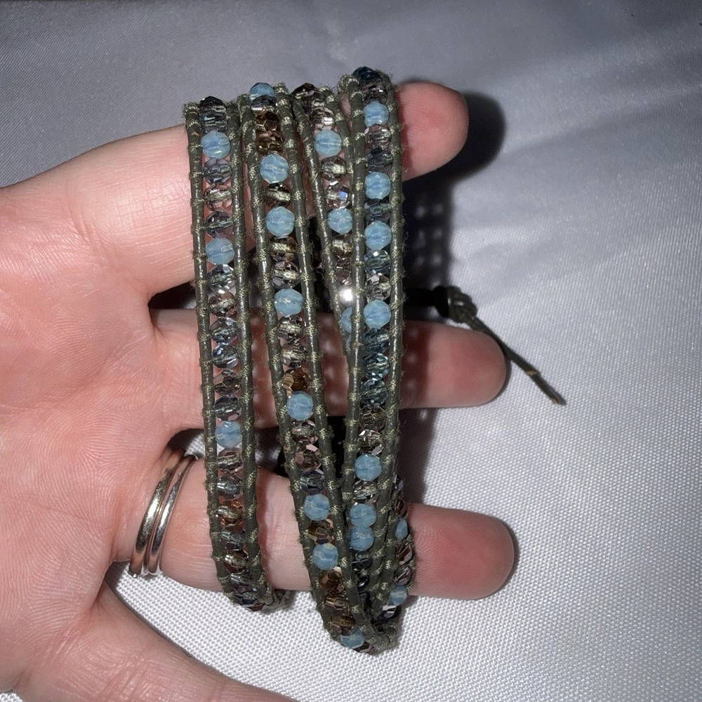 Chan Luu Blue Clear Gray Mix Wrap Beaded Bracelet Festival Western Boho